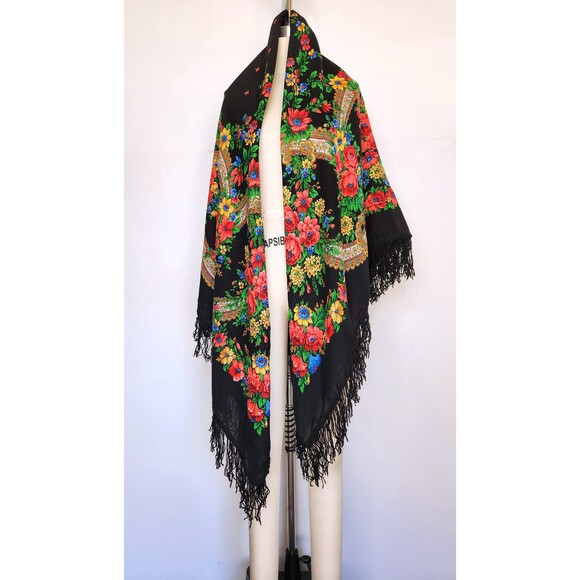 Vintage HUGE Wool Floral Shawl Stole Wrap - Oversized Big XL - Soft -Gothic Boho - Picture 5 of 6